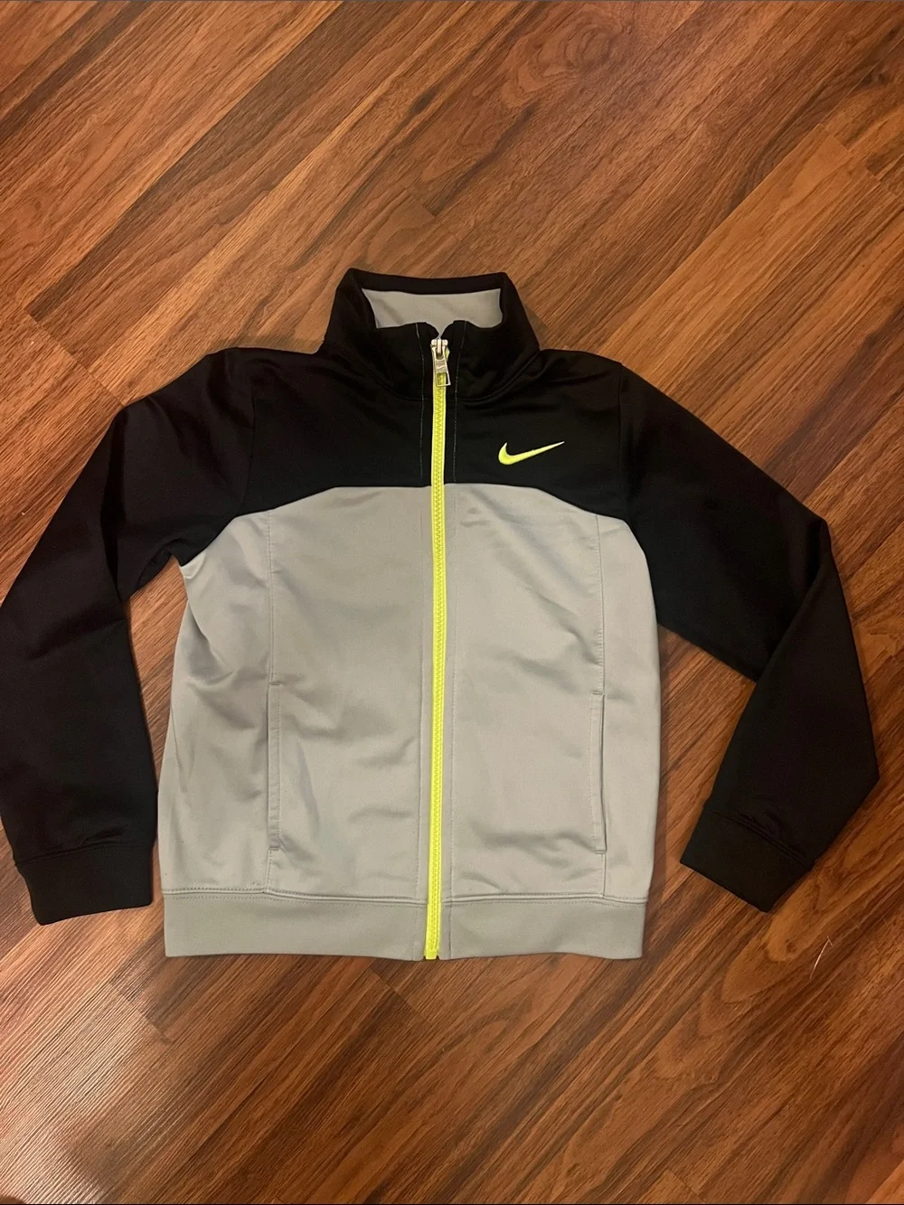 Nike Boys Black & Gray Jacket with Neon Yellow Zip